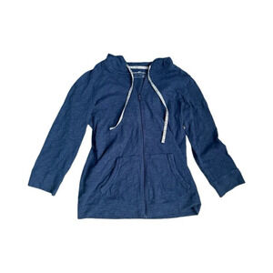 Eddie Bauer Jacket Womens Small Blue Full Zip Hooded 3/4 Sleeve Pockets